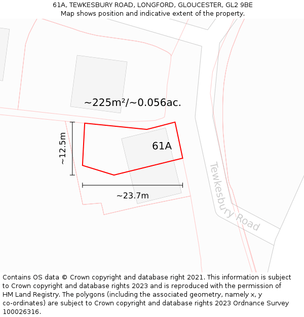 61A, TEWKESBURY ROAD, LONGFORD, GLOUCESTER, GL2 9BE: Plot and title map