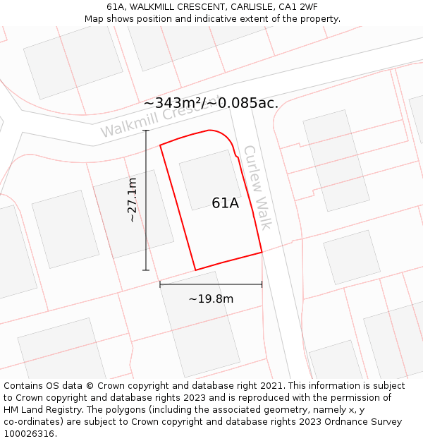 61A, WALKMILL CRESCENT, CARLISLE, CA1 2WF: Plot and title map