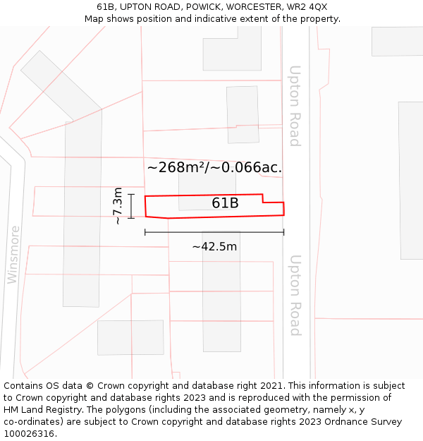 61B, UPTON ROAD, POWICK, WORCESTER, WR2 4QX: Plot and title map