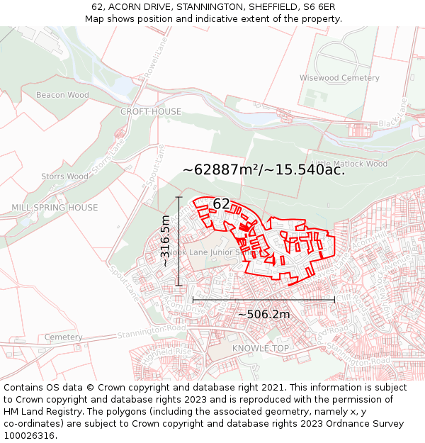 62, ACORN DRIVE, STANNINGTON, SHEFFIELD, S6 6ER: Plot and title map