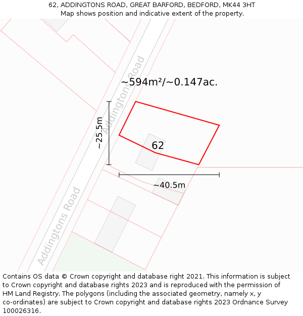 62, ADDINGTONS ROAD, GREAT BARFORD, BEDFORD, MK44 3HT: Plot and title map