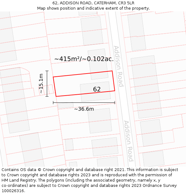 62, ADDISON ROAD, CATERHAM, CR3 5LR: Plot and title map