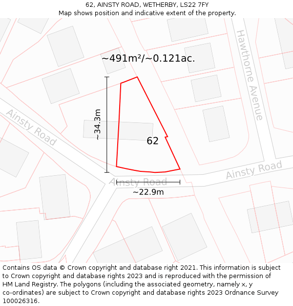 62, AINSTY ROAD, WETHERBY, LS22 7FY: Plot and title map