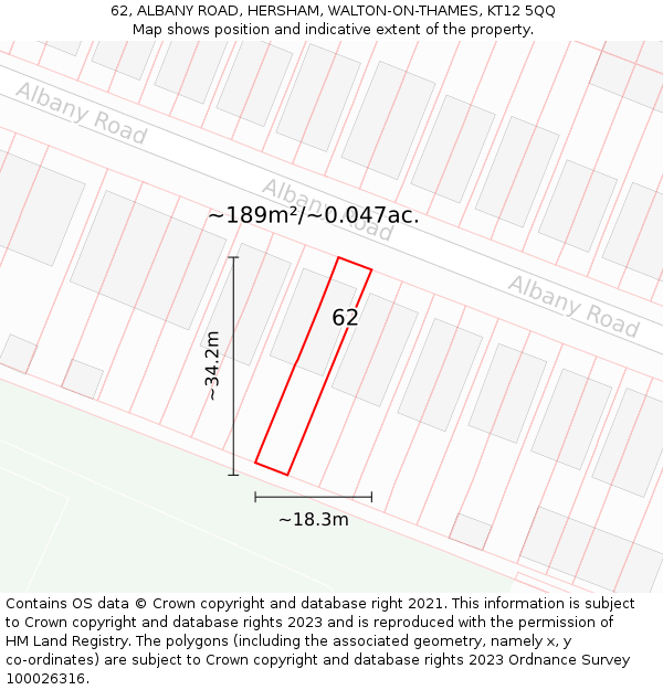 62, ALBANY ROAD, HERSHAM, WALTON-ON-THAMES, KT12 5QQ: Plot and title map