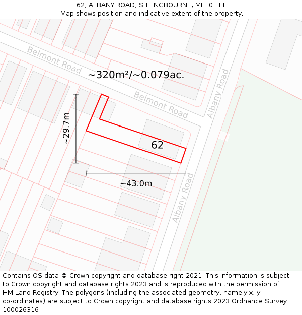 62, ALBANY ROAD, SITTINGBOURNE, ME10 1EL: Plot and title map