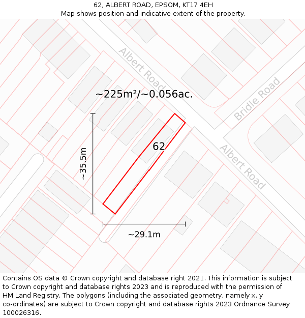 62, ALBERT ROAD, EPSOM, KT17 4EH: Plot and title map