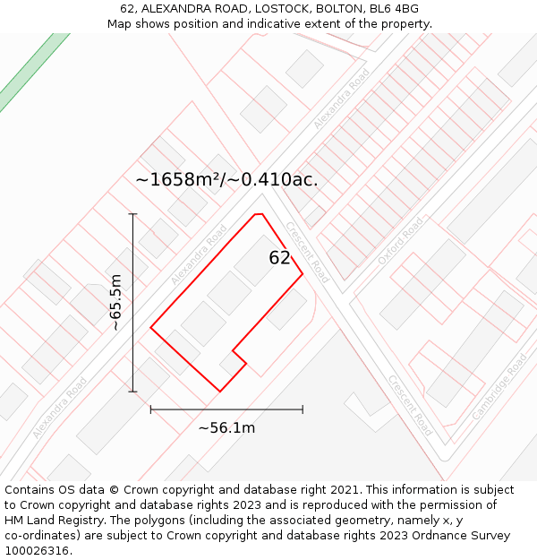62, ALEXANDRA ROAD, LOSTOCK, BOLTON, BL6 4BG: Plot and title map