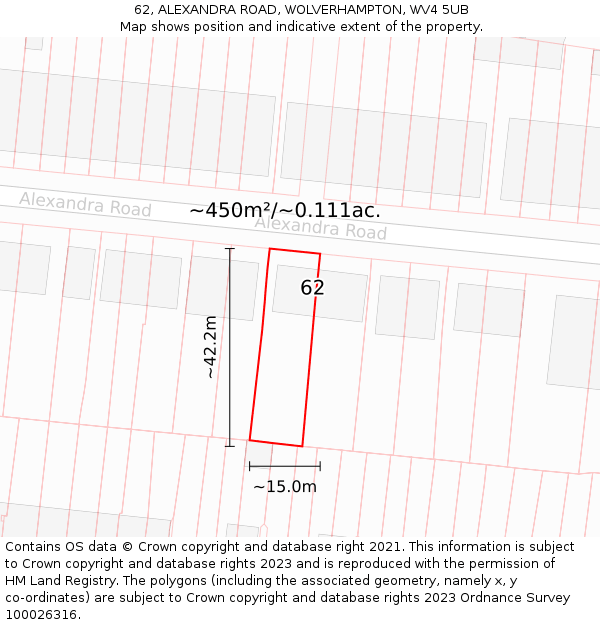 62, ALEXANDRA ROAD, WOLVERHAMPTON, WV4 5UB: Plot and title map