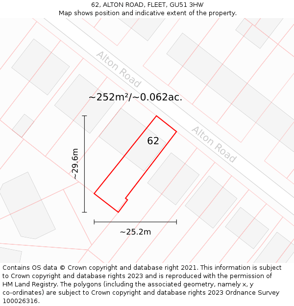 62, ALTON ROAD, FLEET, GU51 3HW: Plot and title map