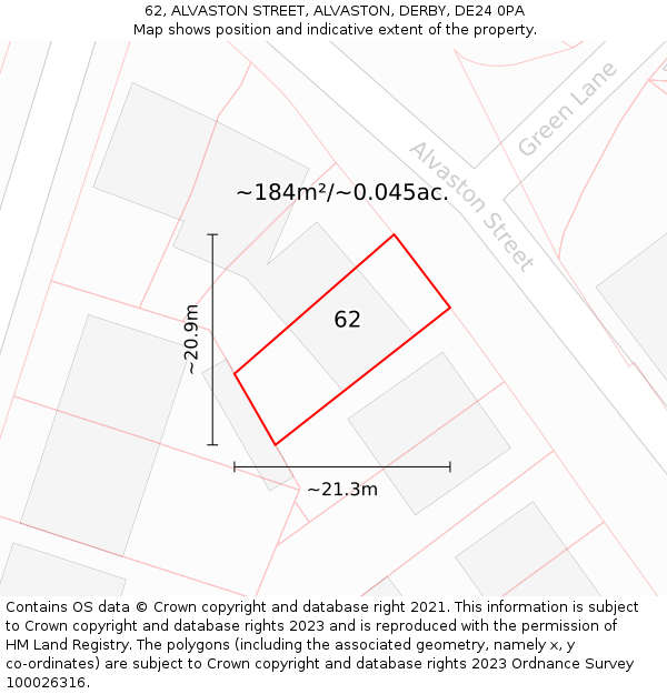62, ALVASTON STREET, ALVASTON, DERBY, DE24 0PA: Plot and title map