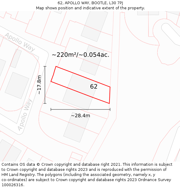 62, APOLLO WAY, BOOTLE, L30 7PJ: Plot and title map
