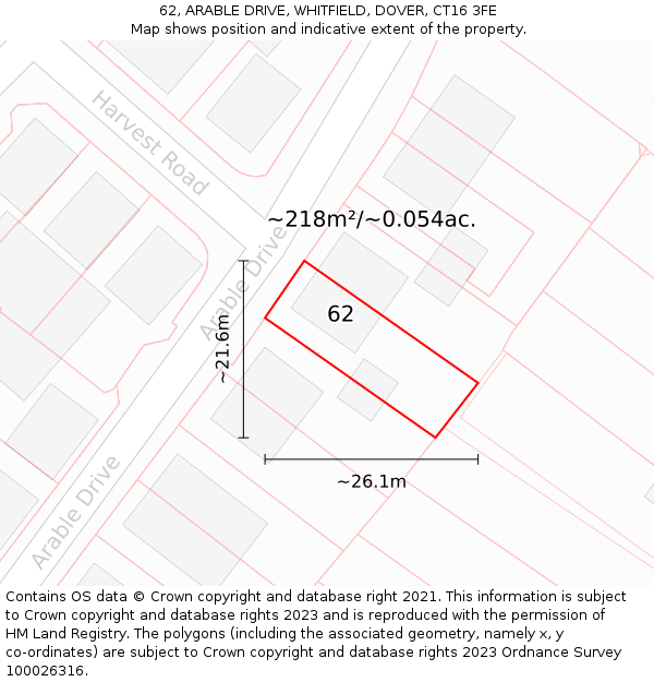 62, ARABLE DRIVE, WHITFIELD, DOVER, CT16 3FE: Plot and title map