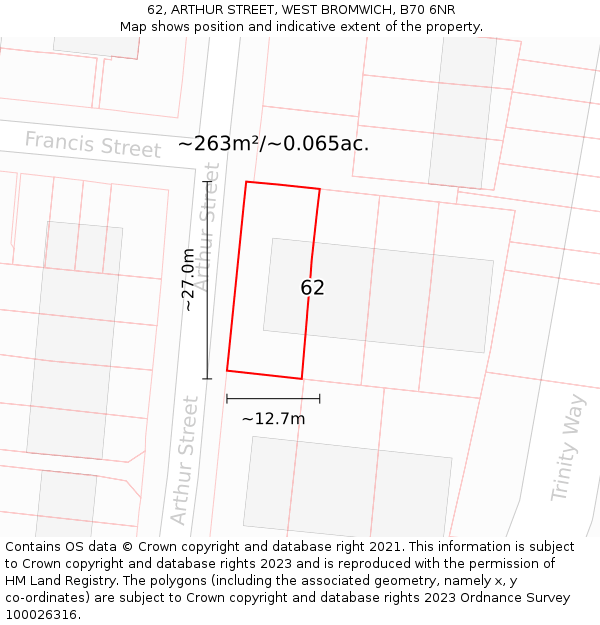 62, ARTHUR STREET, WEST BROMWICH, B70 6NR: Plot and title map