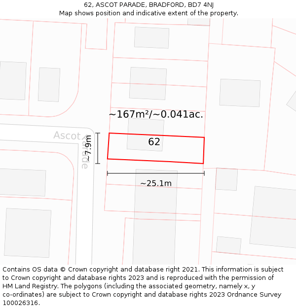 62, ASCOT PARADE, BRADFORD, BD7 4NJ: Plot and title map