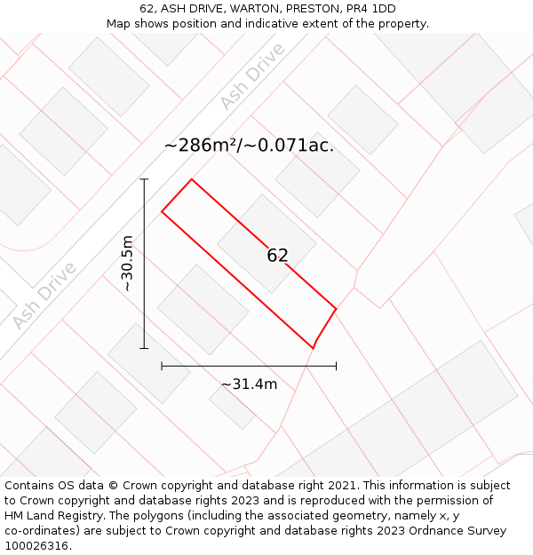62, ASH DRIVE, WARTON, PRESTON, PR4 1DD: Plot and title map