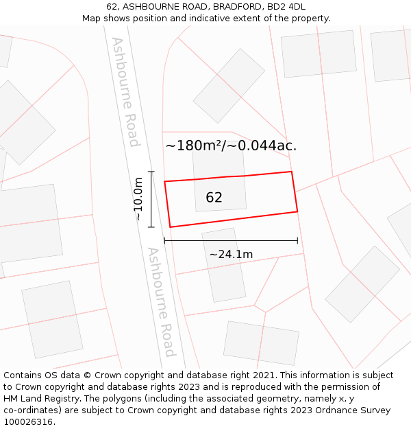 62, ASHBOURNE ROAD, BRADFORD, BD2 4DL: Plot and title map