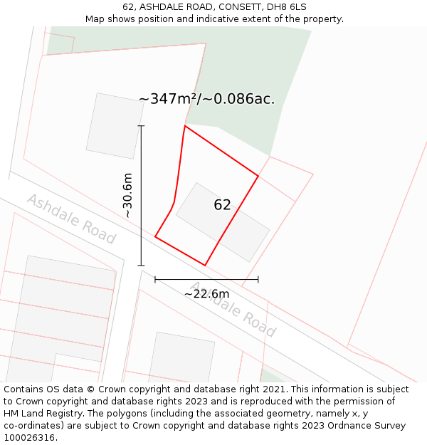 62, ASHDALE ROAD, CONSETT, DH8 6LS: Plot and title map
