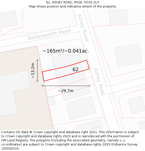 62, ASHEY ROAD, RYDE, PO33 2UY: Plot and title map