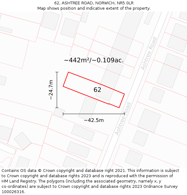 62, ASHTREE ROAD, NORWICH, NR5 0LR: Plot and title map