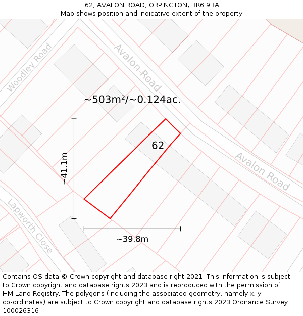 62, AVALON ROAD, ORPINGTON, BR6 9BA: Plot and title map