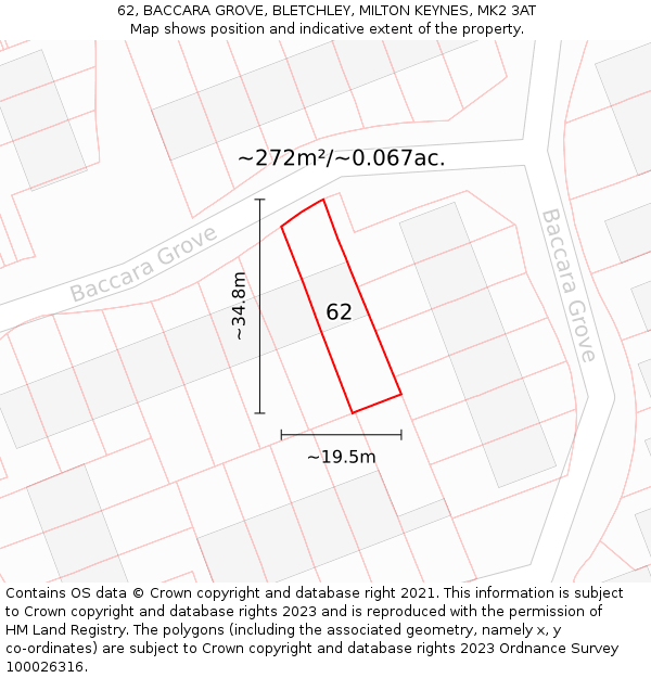 62, BACCARA GROVE, BLETCHLEY, MILTON KEYNES, MK2 3AT: Plot and title map