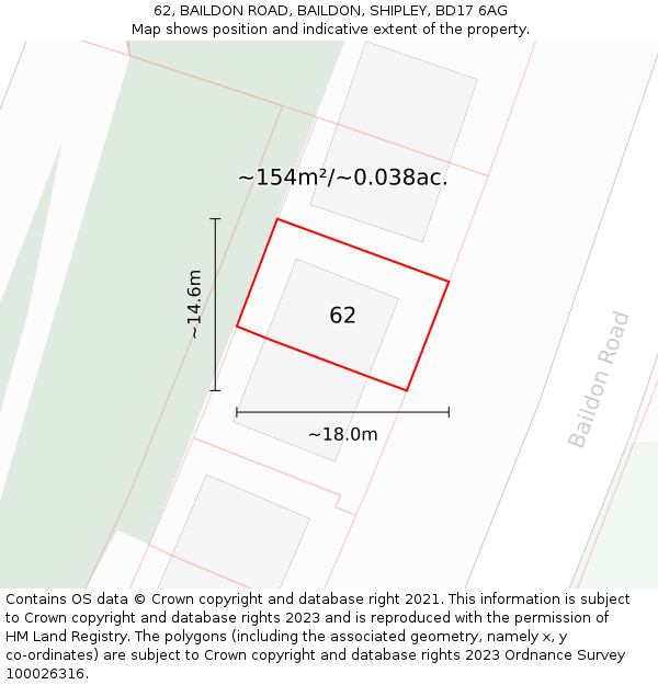 62, BAILDON ROAD, BAILDON, SHIPLEY, BD17 6AG: Plot and title map