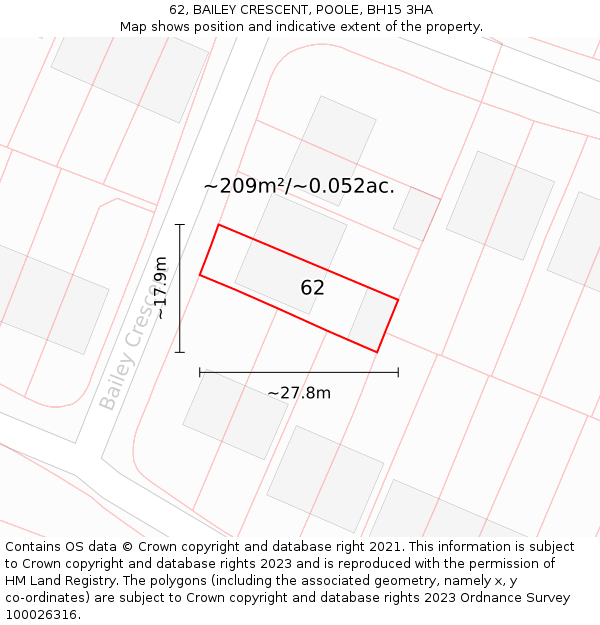 62, BAILEY CRESCENT, POOLE, BH15 3HA: Plot and title map