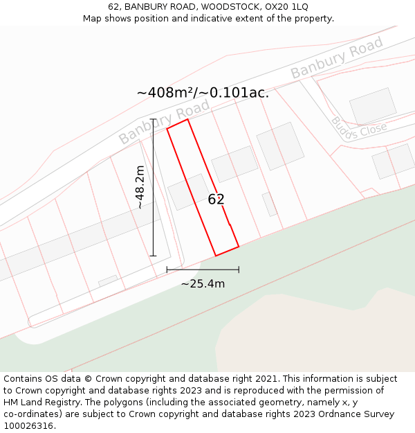 62, BANBURY ROAD, WOODSTOCK, OX20 1LQ: Plot and title map