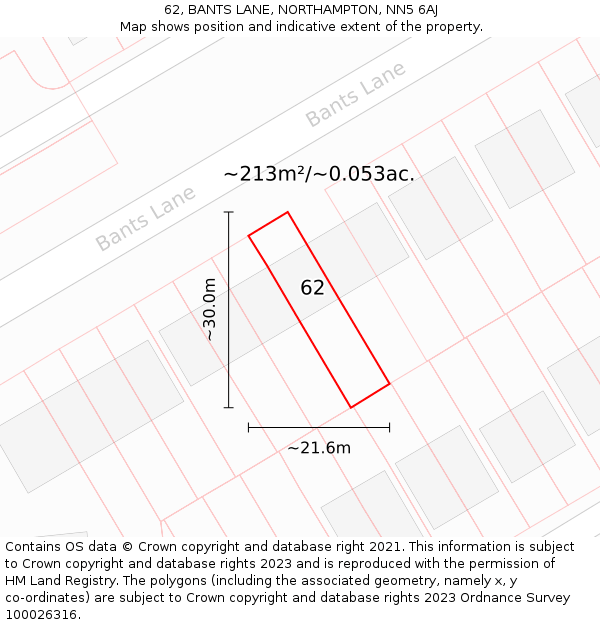 62, BANTS LANE, NORTHAMPTON, NN5 6AJ: Plot and title map