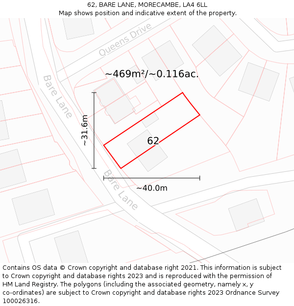 62, BARE LANE, MORECAMBE, LA4 6LL: Plot and title map