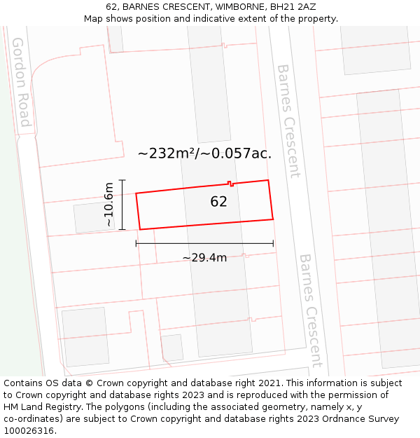 62, BARNES CRESCENT, WIMBORNE, BH21 2AZ: Plot and title map