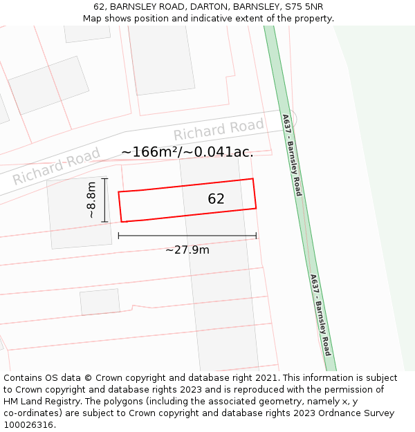 62, BARNSLEY ROAD, DARTON, BARNSLEY, S75 5NR: Plot and title map