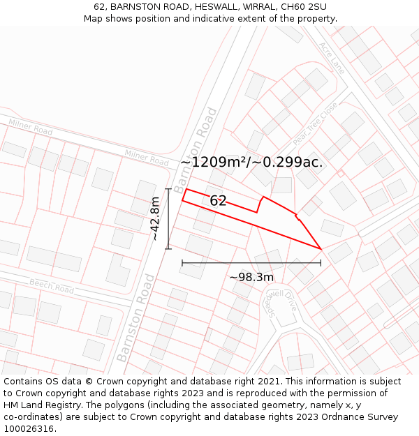 62, BARNSTON ROAD, HESWALL, WIRRAL, CH60 2SU: Plot and title map