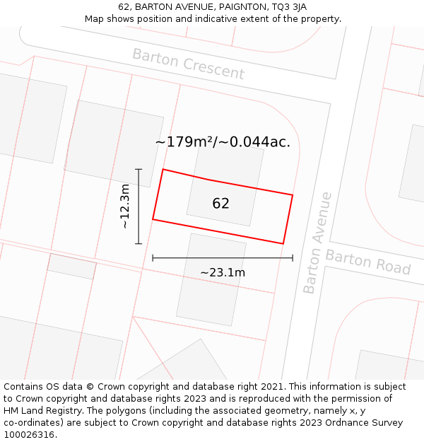62, BARTON AVENUE, PAIGNTON, TQ3 3JA: Plot and title map