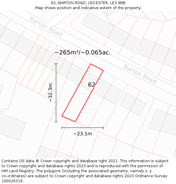 62, BARTON ROAD, LEICESTER, LE3 9BB: Plot and title map