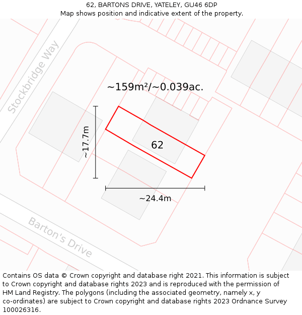62, BARTONS DRIVE, YATELEY, GU46 6DP: Plot and title map