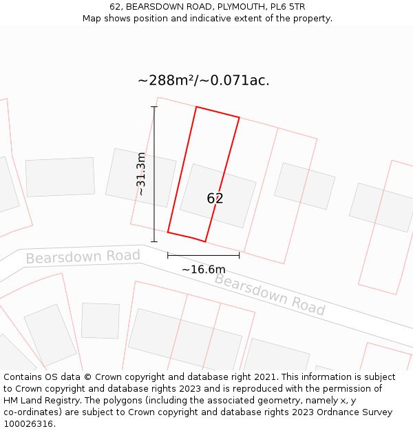 62, BEARSDOWN ROAD, PLYMOUTH, PL6 5TR: Plot and title map