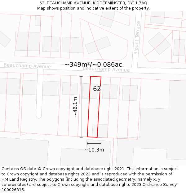 62, BEAUCHAMP AVENUE, KIDDERMINSTER, DY11 7AQ: Plot and title map