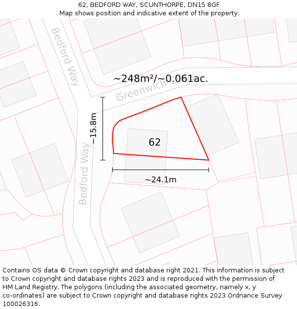 62, BEDFORD WAY, SCUNTHORPE, DN15 8GF: Plot and title map
