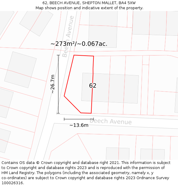 62, BEECH AVENUE, SHEPTON MALLET, BA4 5XW: Plot and title map