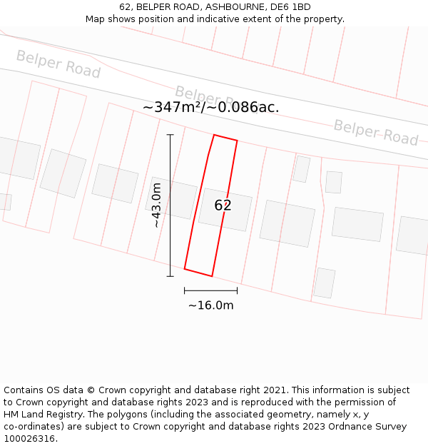 62, BELPER ROAD, ASHBOURNE, DE6 1BD: Plot and title map
