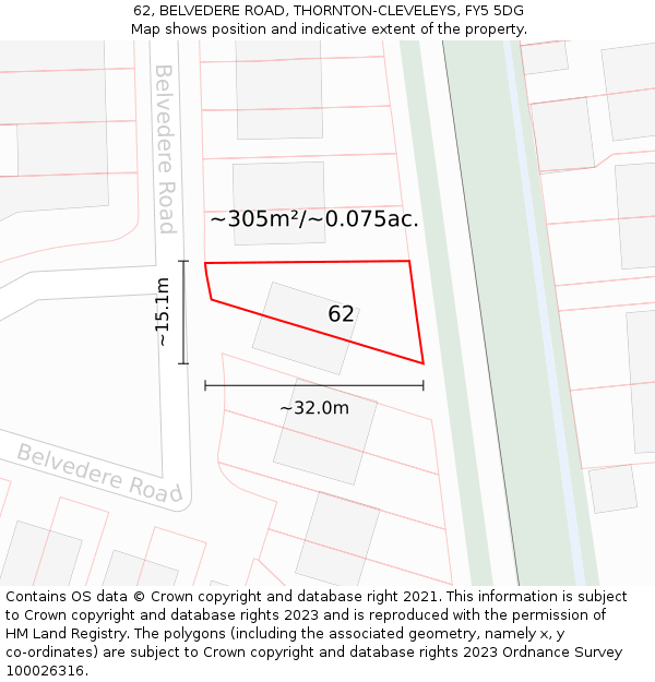 62, BELVEDERE ROAD, THORNTON-CLEVELEYS, FY5 5DG: Plot and title map