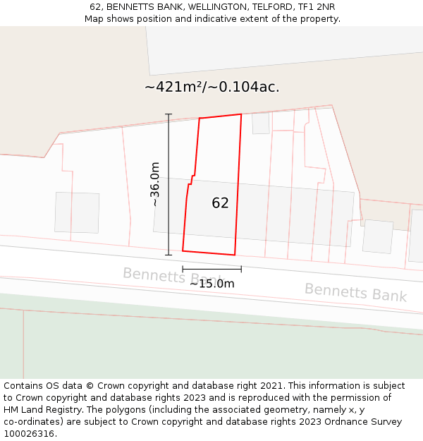 62, BENNETTS BANK, WELLINGTON, TELFORD, TF1 2NR: Plot and title map