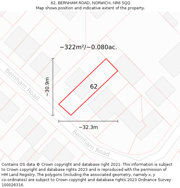 62, BERNHAM ROAD, NORWICH, NR6 5QQ: Plot and title map