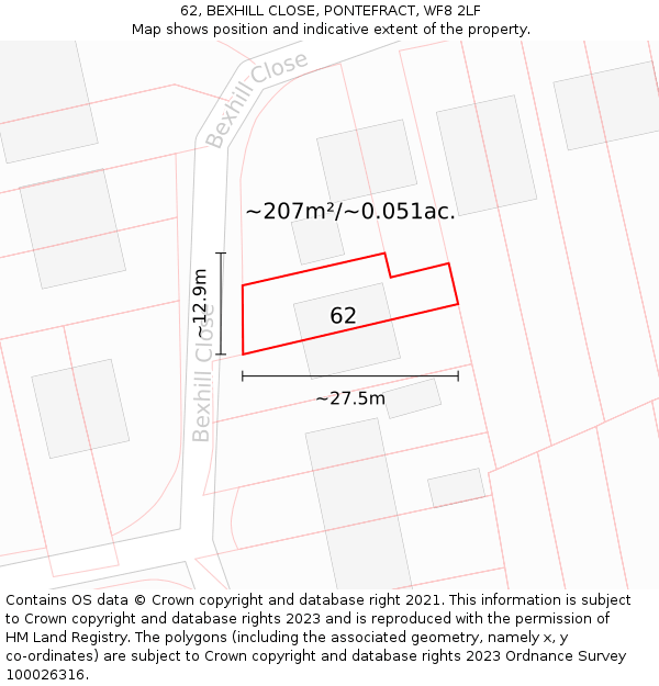 62, BEXHILL CLOSE, PONTEFRACT, WF8 2LF: Plot and title map