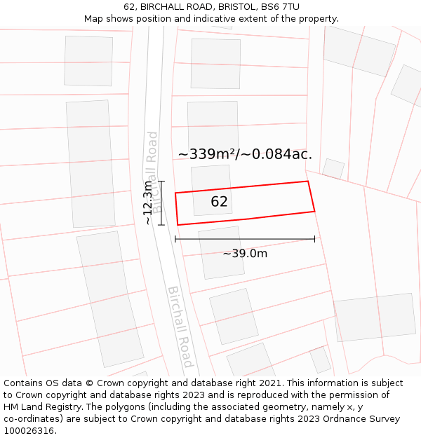 62, BIRCHALL ROAD, BRISTOL, BS6 7TU: Plot and title map