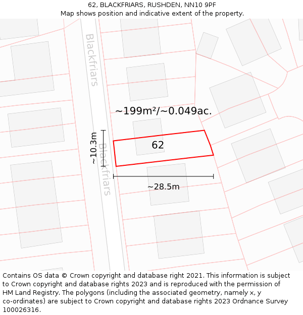 62, BLACKFRIARS, RUSHDEN, NN10 9PF: Plot and title map
