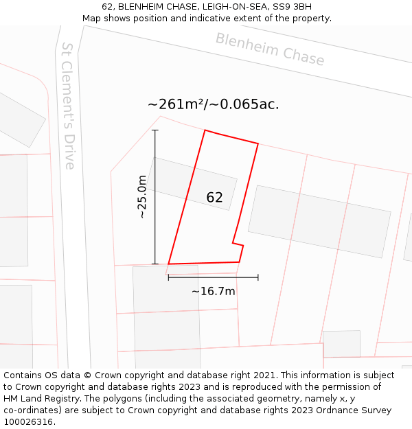 62, BLENHEIM CHASE, LEIGH-ON-SEA, SS9 3BH: Plot and title map