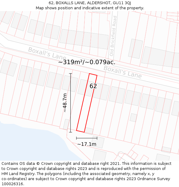 62, BOXALLS LANE, ALDERSHOT, GU11 3QJ: Plot and title map