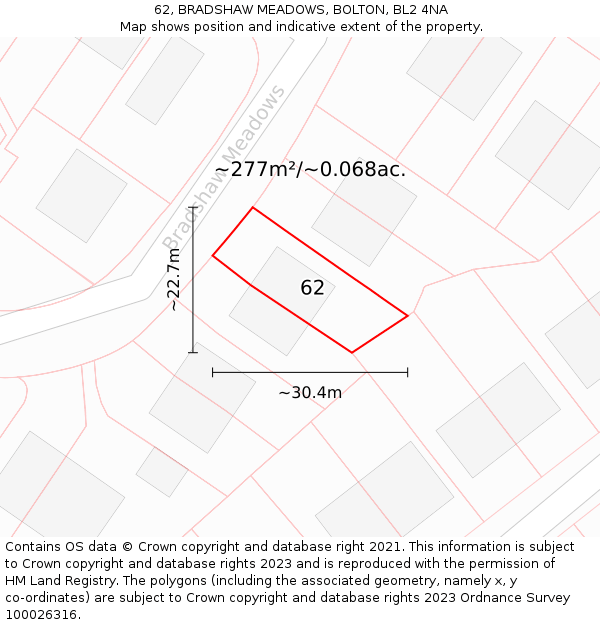 62, BRADSHAW MEADOWS, BOLTON, BL2 4NA: Plot and title map